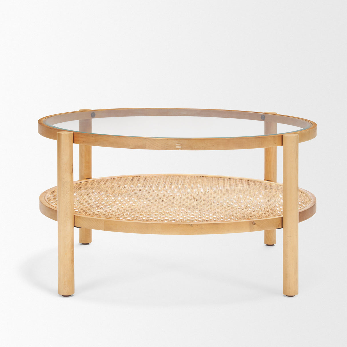 Weslyn Solid Light Brown Wood and Glass Top w/ Cane Coffee Table from Mercana - Luna Furniture