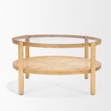 Weslyn Solid Light Brown Wood and Glass Top w/ Cane Coffee Table from Mercana - Luna Furniture