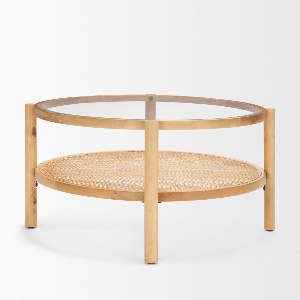 Weslyn Solid Light Brown Wood and Glass Top w/ Cane Coffee Table from Mercana - Luna Furniture