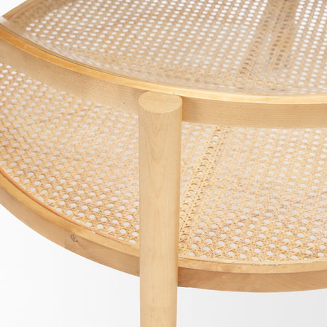 Weslyn Solid Light Brown Wood and Glass Top w/ Cane Coffee Table from Mercana - Luna Furniture