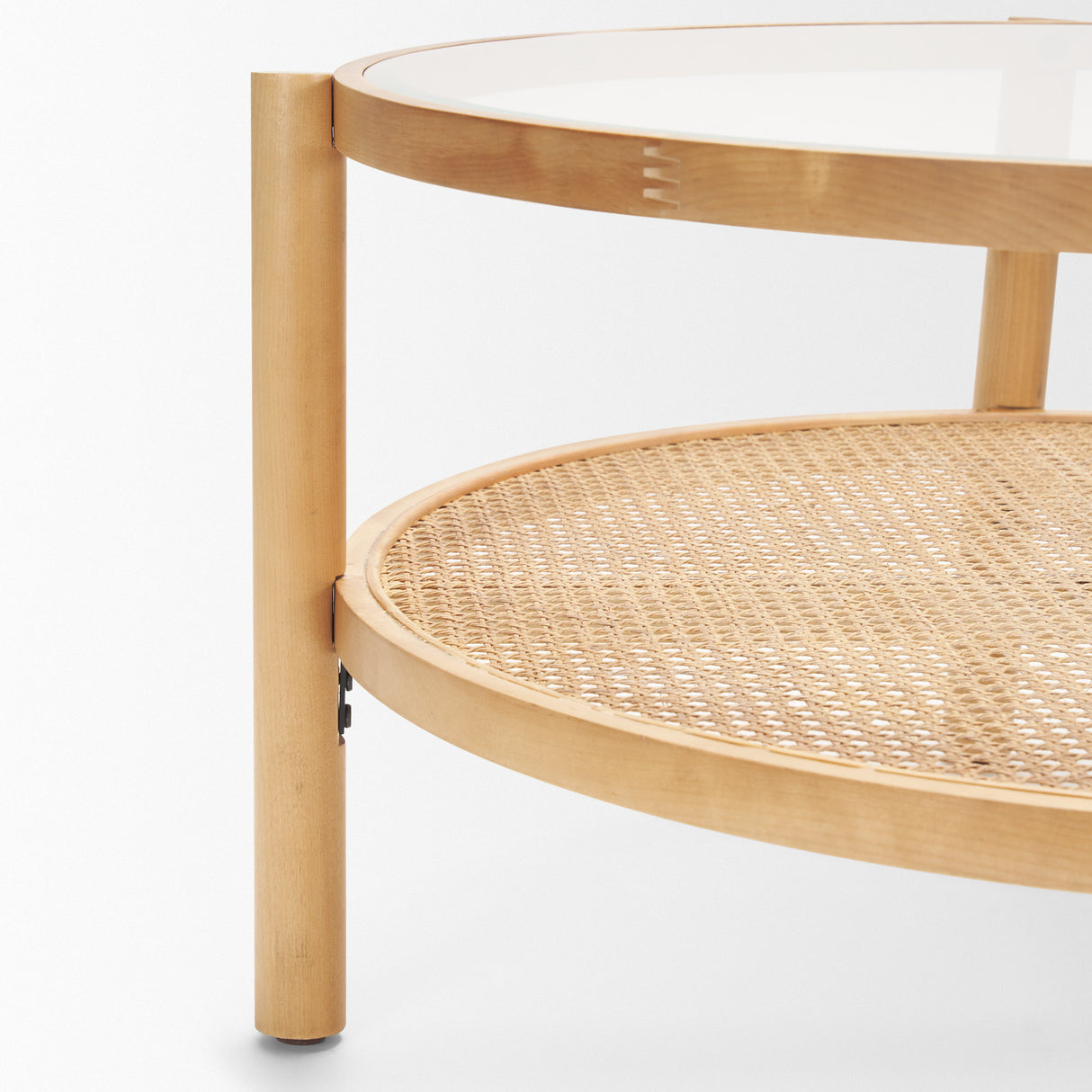 Weslyn Solid Light Brown Wood and Glass Top w/ Cane Coffee Table from Mercana - Luna Furniture