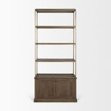 Baron Dark Brown Wood w/ Antiqued Aged Brass Metal 2-Door Open Shelving Unit from Mercana - Luna Furniture