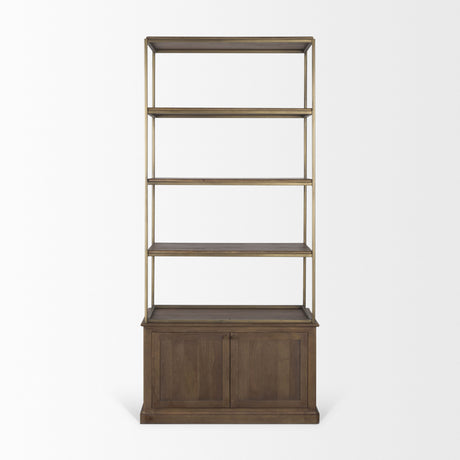 Baron Dark Brown Wood w/ Antiqued Aged Brass Metal 2-Door Open Shelving Unit from Mercana - Luna Furniture