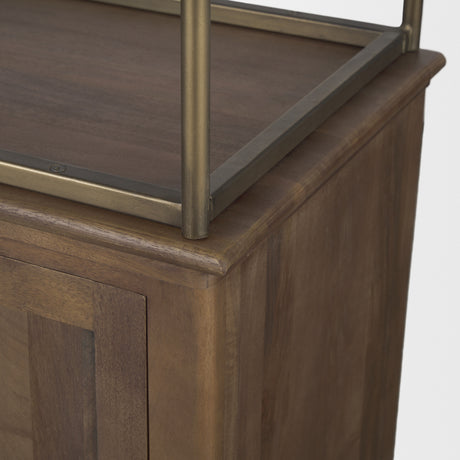 Baron Dark Brown Wood w/ Antiqued Aged Brass Metal 2-Door Open Shelving Unit from Mercana - Luna Furniture