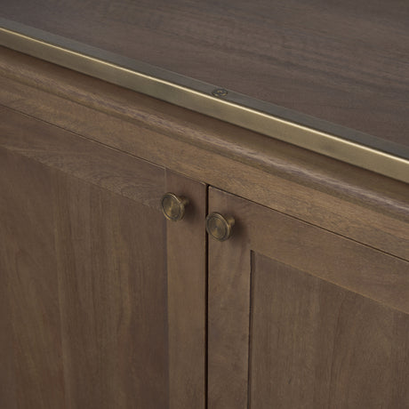 Baron Dark Brown Wood w/ Antiqued Aged Brass Metal 2-Door Open Shelving Unit from Mercana - Luna Furniture