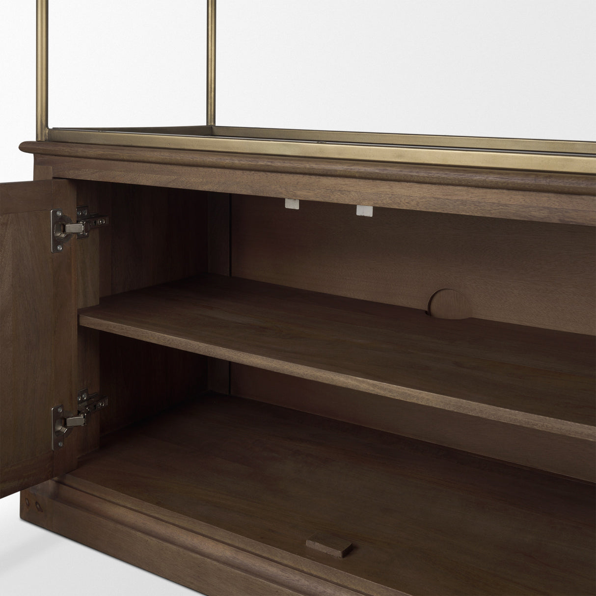 Baron Dark Brown Wood w/ Antiqued Aged Brass Metal 2-Door Open Shelving Unit from Mercana - Luna Furniture
