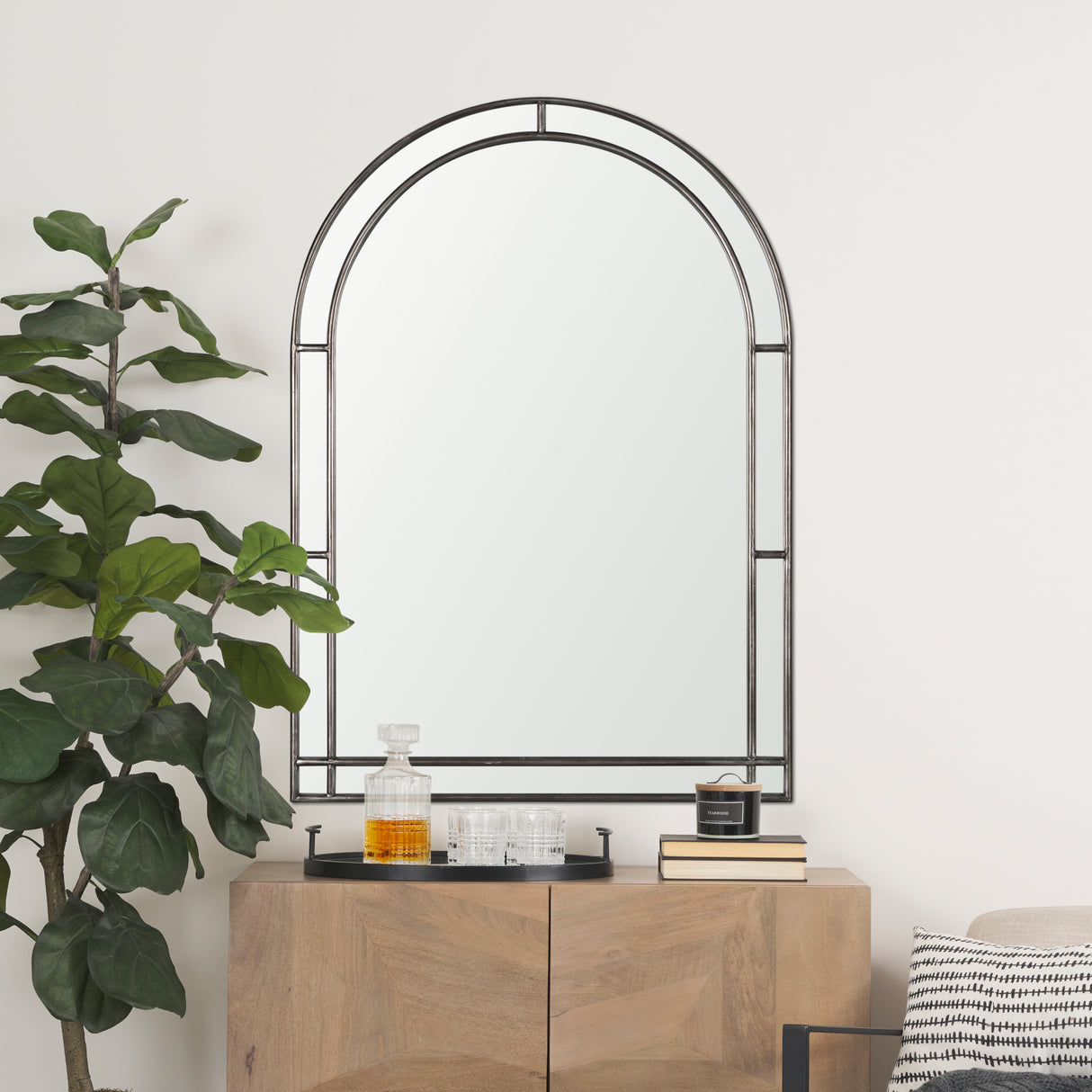 Tiffany Brushed Black Metal Double Frame Arched Mirror from Mercana - Luna Furniture