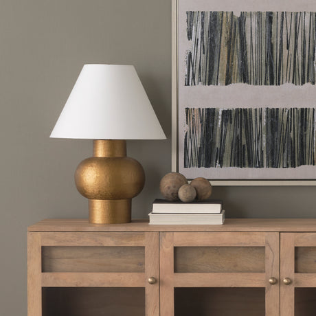 Salaah Antique Gold Brushed Metal w/ Cream Shade Table Lamp from Mercana - Luna Furniture