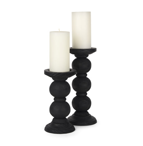 Wanda Matte Black Wood Pillar Candle Holders (Set of 2) from Mercana - Luna Furniture