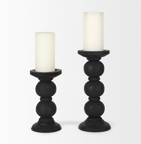 Wanda Matte Black Wood Pillar Candle Holders (Set of 2) from Mercana - Luna Furniture