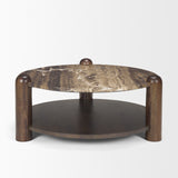 Jovia Brown Mango Wood W/ Cappuccino Marble Round Coffee Table from Mercana - Luna Furniture