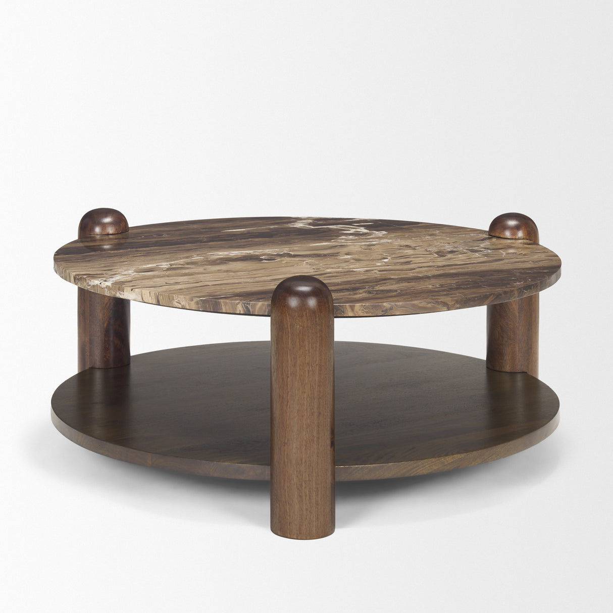 Jovia Brown Mango Wood W/ Cappuccino Marble Round Coffee Table from Mercana - Luna Furniture
