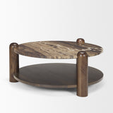 Jovia Brown Mango Wood W/ Cappuccino Marble Round Coffee Table from Mercana - Luna Furniture
