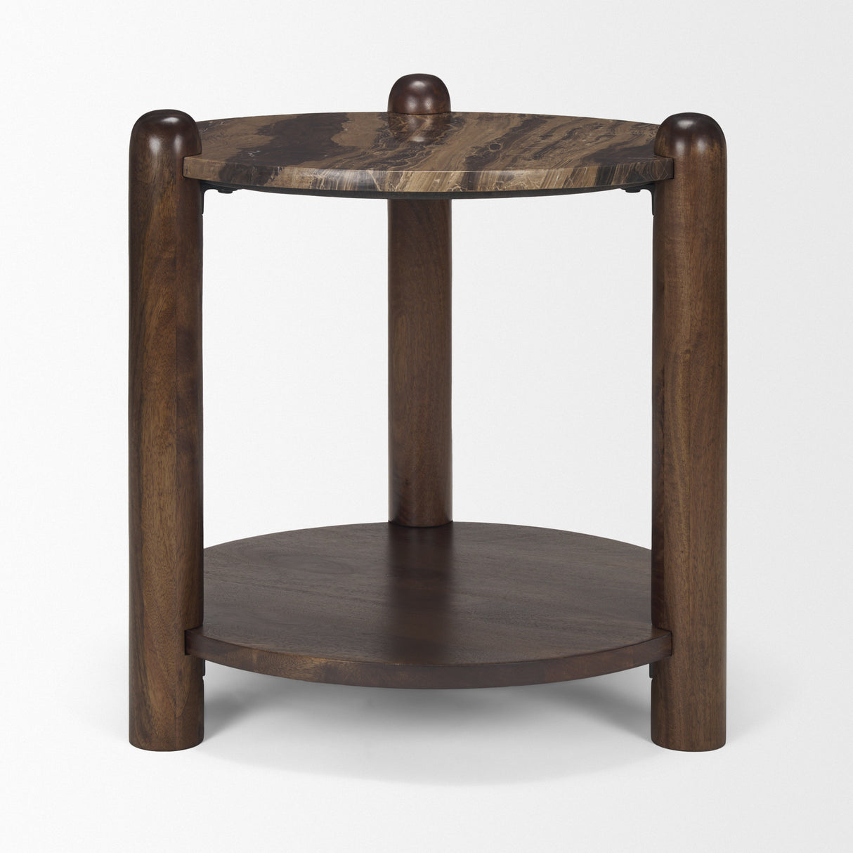 Jovia Brown Mango Wood W/ Cappuccino Marble Round Side Table from Mercana - Luna Furniture