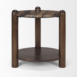 Jovia Brown Mango Wood W/ Cappuccino Marble Round Side Table from Mercana - Luna Furniture