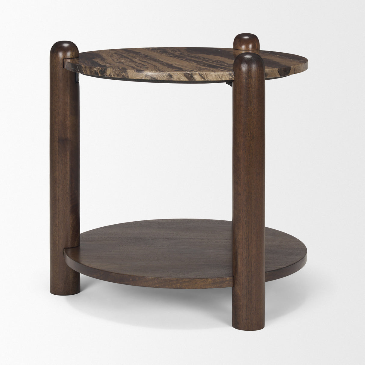 Jovia Brown Mango Wood W/ Cappuccino Marble Round Side Table from Mercana - Luna Furniture