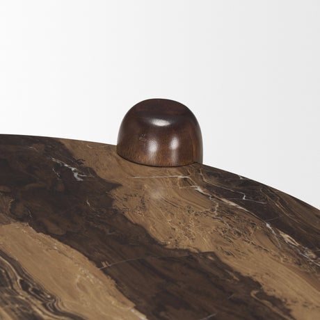 Jovia Brown Mango Wood W/ Cappuccino Marble Round Side Table from Mercana - Luna Furniture