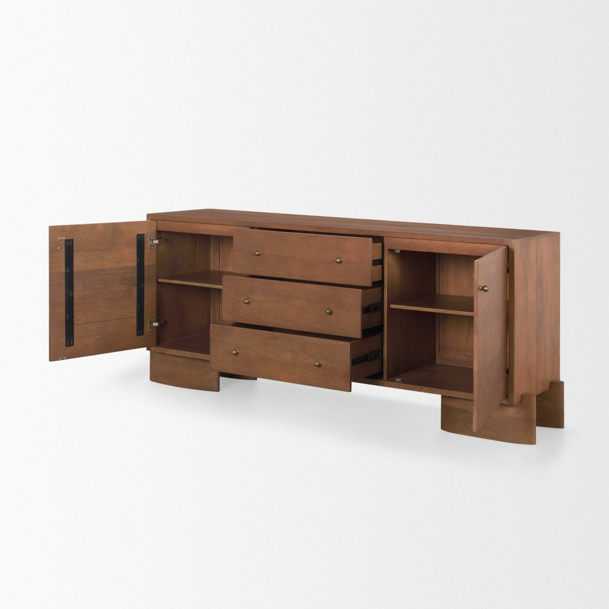 Jonan Medium Brown Wood w/ Dark Aged Brass 2 Door 3 Drawer Sideboard from Mercana - Luna Furniture