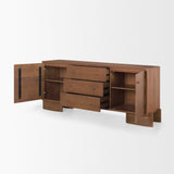 Jonan Medium Brown Wood w/ Dark Aged Brass 2 Door 3 Drawer Sideboard from Mercana - Luna Furniture