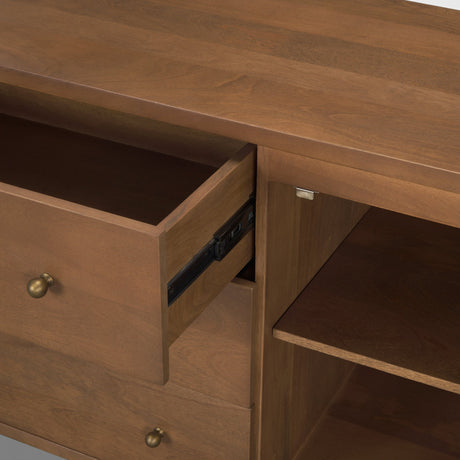 Jonan Medium Brown Wood w/ Dark Aged Brass 2 Door 3 Drawer Sideboard from Mercana - Luna Furniture