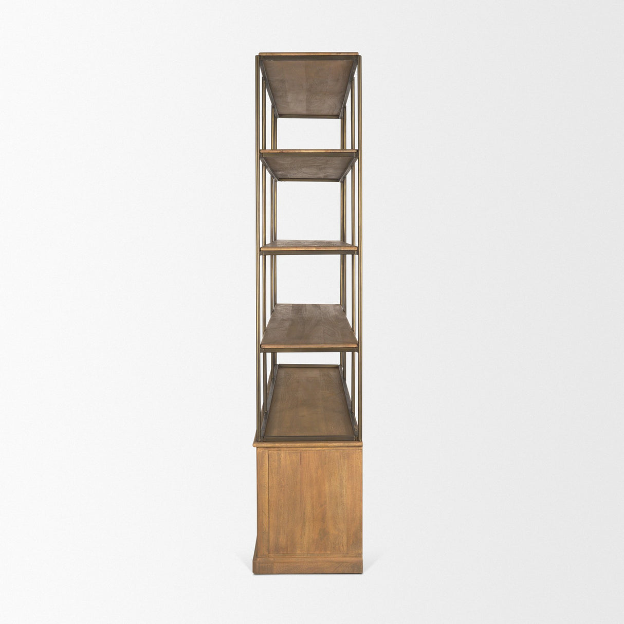 Baron 4-Door Light Brown Wood w/ Gunmetal Open Shelving Unit from Mercana - Luna Furniture