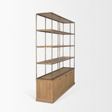 Baron 4-Door Light Brown Wood w/ Gunmetal Open Shelving Unit from Mercana - Luna Furniture