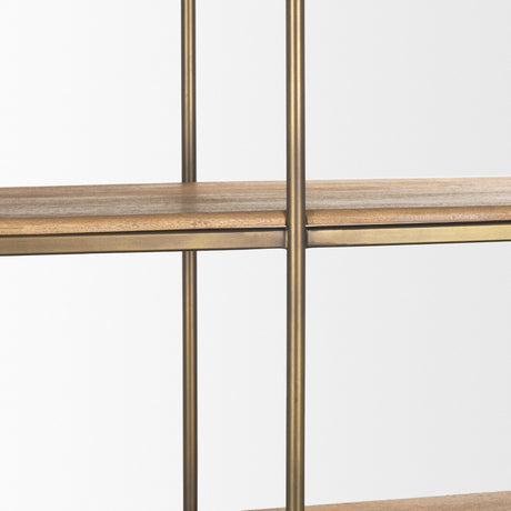 Baron 4-Door Light Brown Wood w/ Gunmetal Open Shelving Unit from Mercana - Luna Furniture