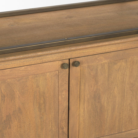 Baron 4-Door Light Brown Wood w/ Gunmetal Open Shelving Unit from Mercana - Luna Furniture