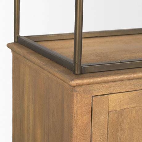 Baron 4-Door Light Brown Wood w/ Gunmetal Open Shelving Unit from Mercana - Luna Furniture
