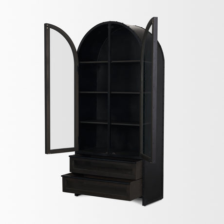 Gehry 72.3" H Dark Brown Metal Brown Wood and Glass Door Display Cabinet from Mercana - Luna Furniture