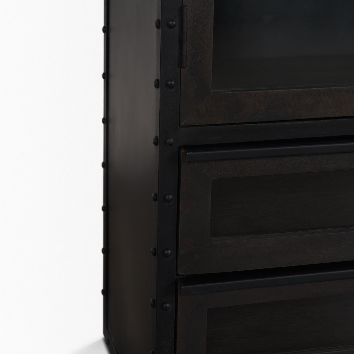 Gehry 72.3" H Dark Brown Metal Brown Wood and Glass Door Display Cabinet from Mercana - Luna Furniture