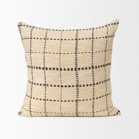 Jaela Beige and Black Striped Checkered Decorative Square Pillow Cover from Mercana - Luna Furniture