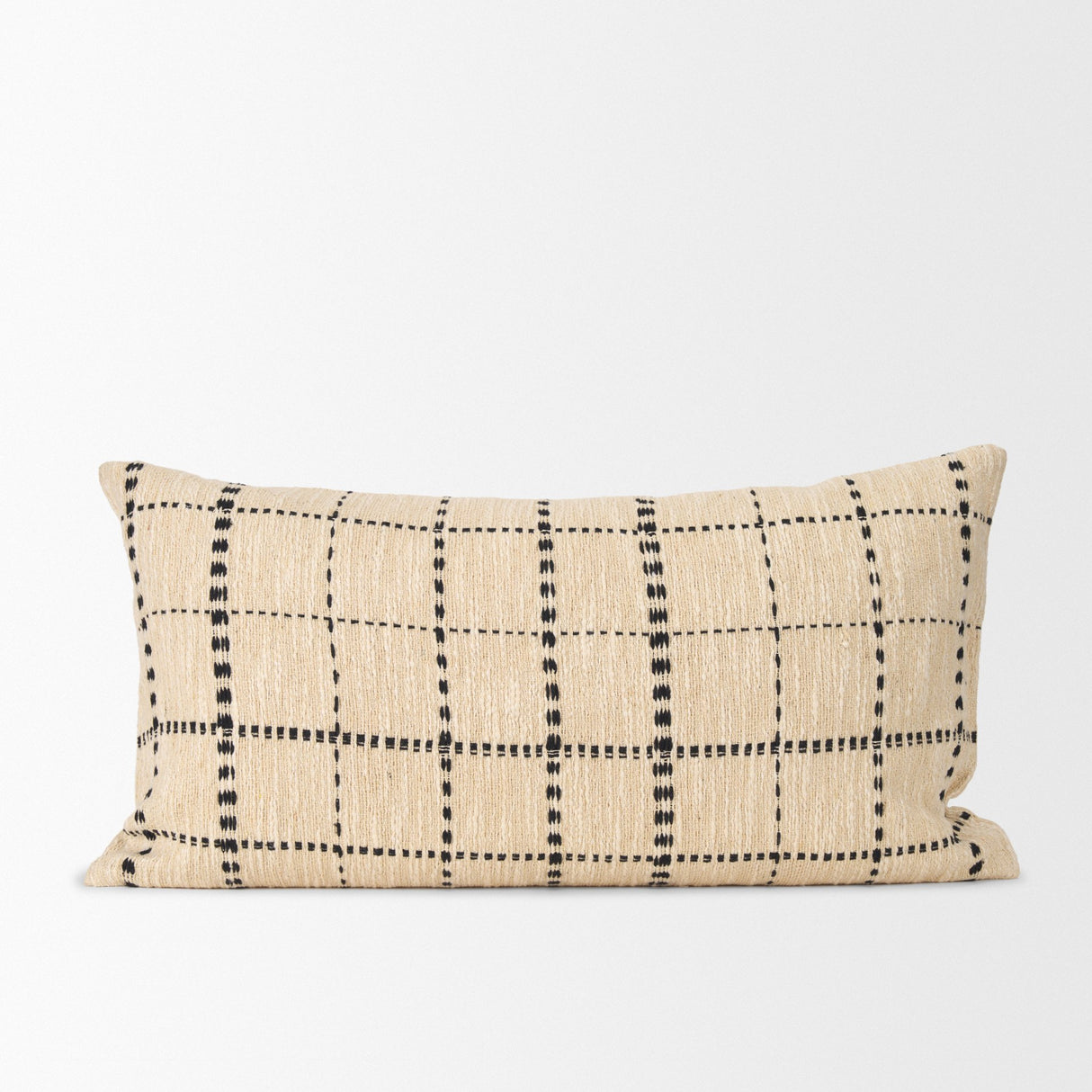 Jaela Beige and Black Striped Checkered Decorative Lumbar Pillow Cover from Mercana - Luna Furniture