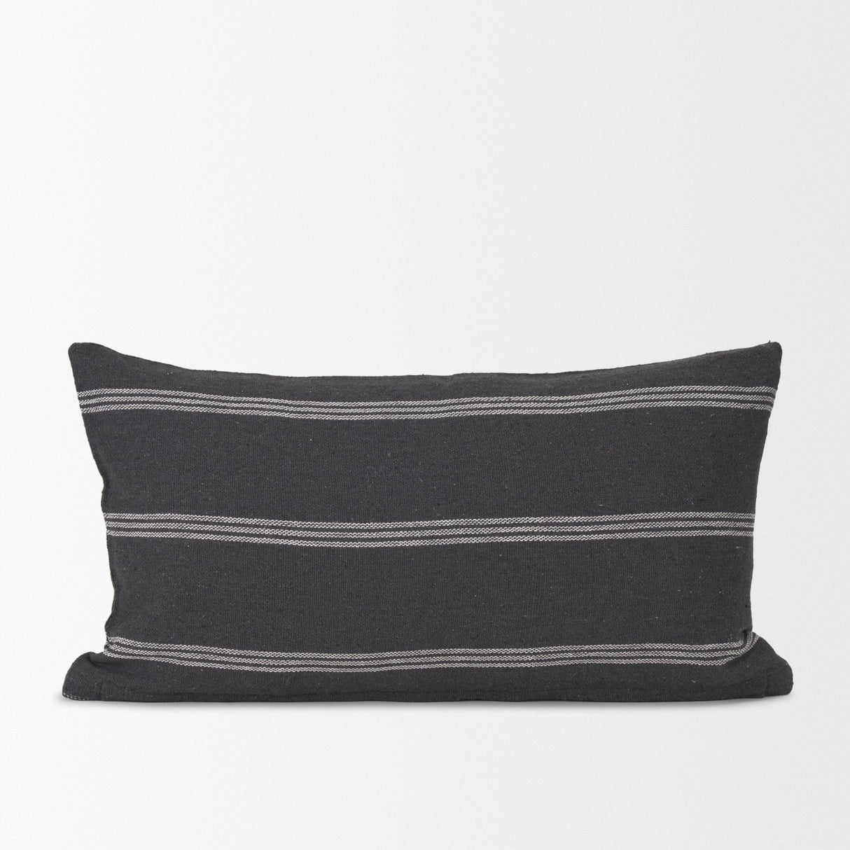 Jayme Gray and White Striped Cotton Decorative Lumbar Pillow Cover from Mercana - Luna Furniture
