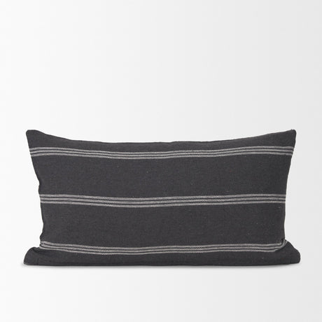 Jayme Gray and White Striped Cotton Decorative Lumbar Pillow Cover from Mercana - Luna Furniture
