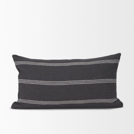 Jayme Gray and White Striped Cotton Decorative Lumbar Pillow Cover from Mercana - Luna Furniture