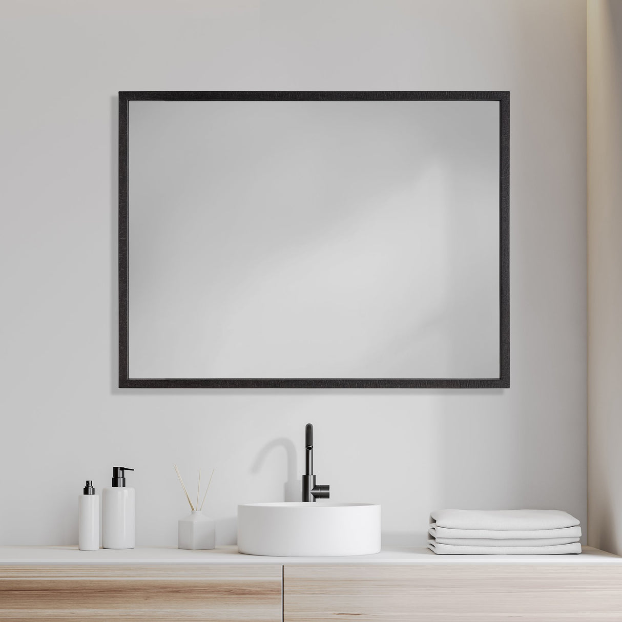Black 30x40 Faux Wood Frame Bathroom Vanity Mirror from Mercana - Luna Furniture
