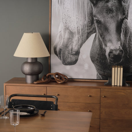 Salaah Black Brushed Metal w/ Beige Shade Table Lamp from Mercana - Luna Furniture