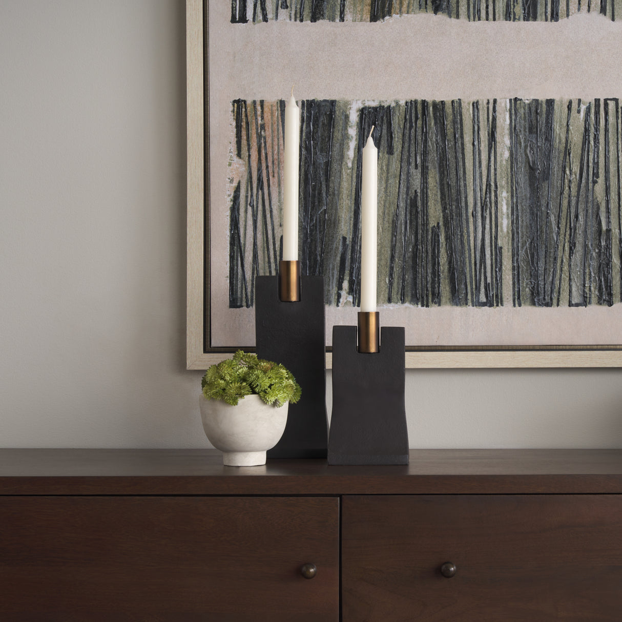 Polli Matte Black w/ Brushed Gold Metal Taper Candleholders (Set of 2) from Mercana - Luna Furniture