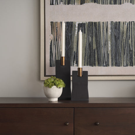 Polli Matte Black w/ Brushed Gold Metal Taper Candleholders (Set of 2) from Mercana - Luna Furniture