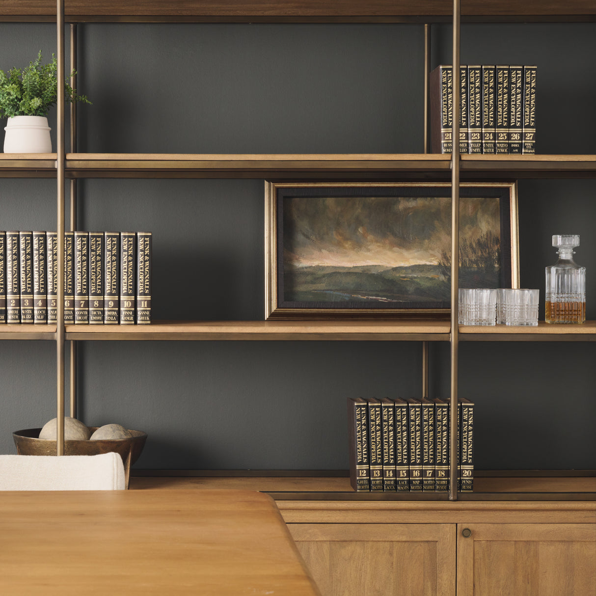 Baron 4-Door Light Brown Wood w/ Gunmetal Open Shelving Unit from Mercana - Luna Furniture