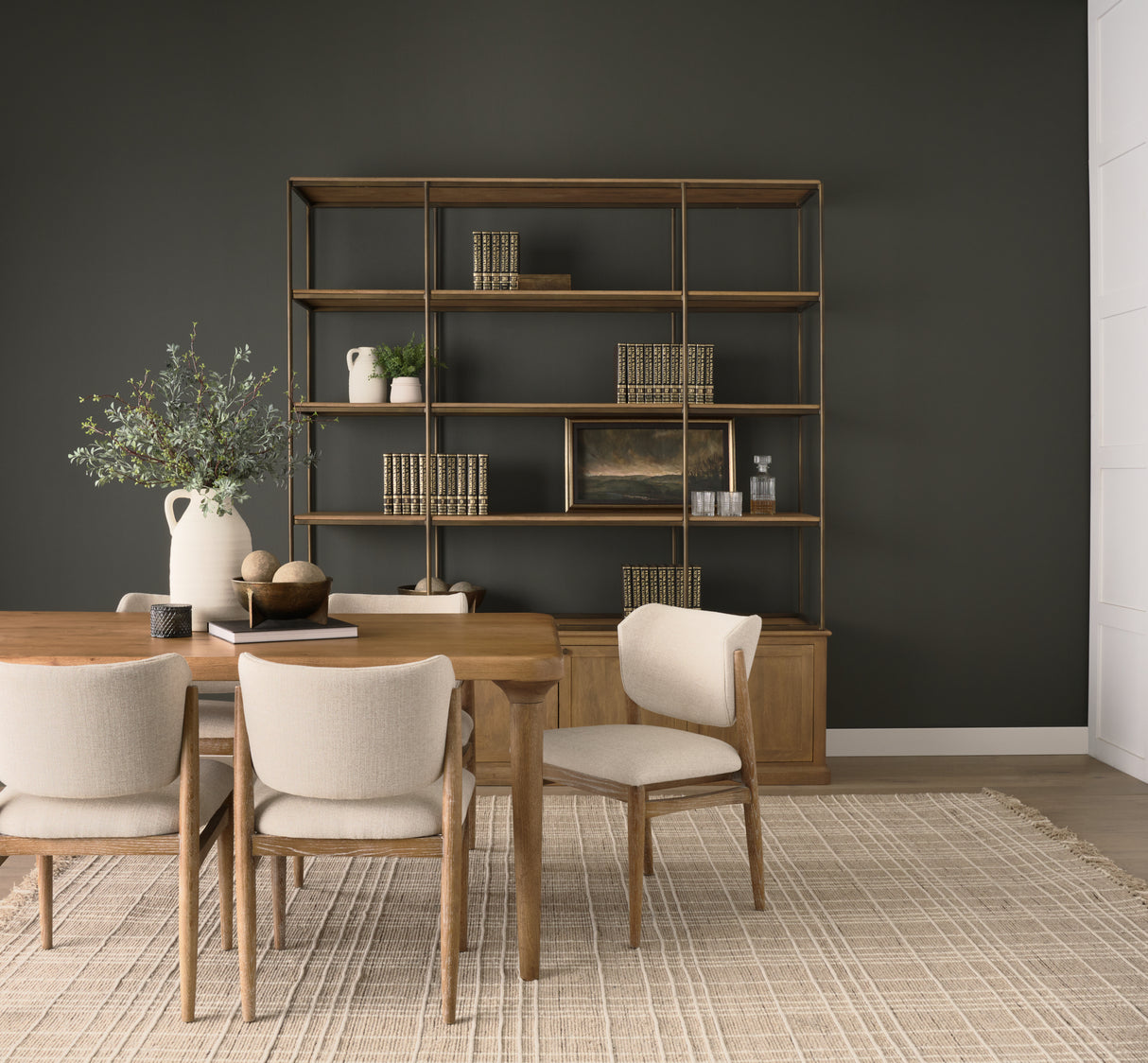 Baron 4-Door Light Brown Wood w/ Gunmetal Open Shelving Unit from Mercana - Luna Furniture