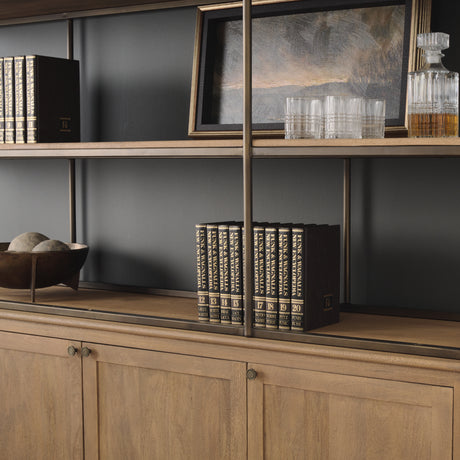 Baron 4-Door Light Brown Wood w/ Gunmetal Open Shelving Unit from Mercana - Luna Furniture