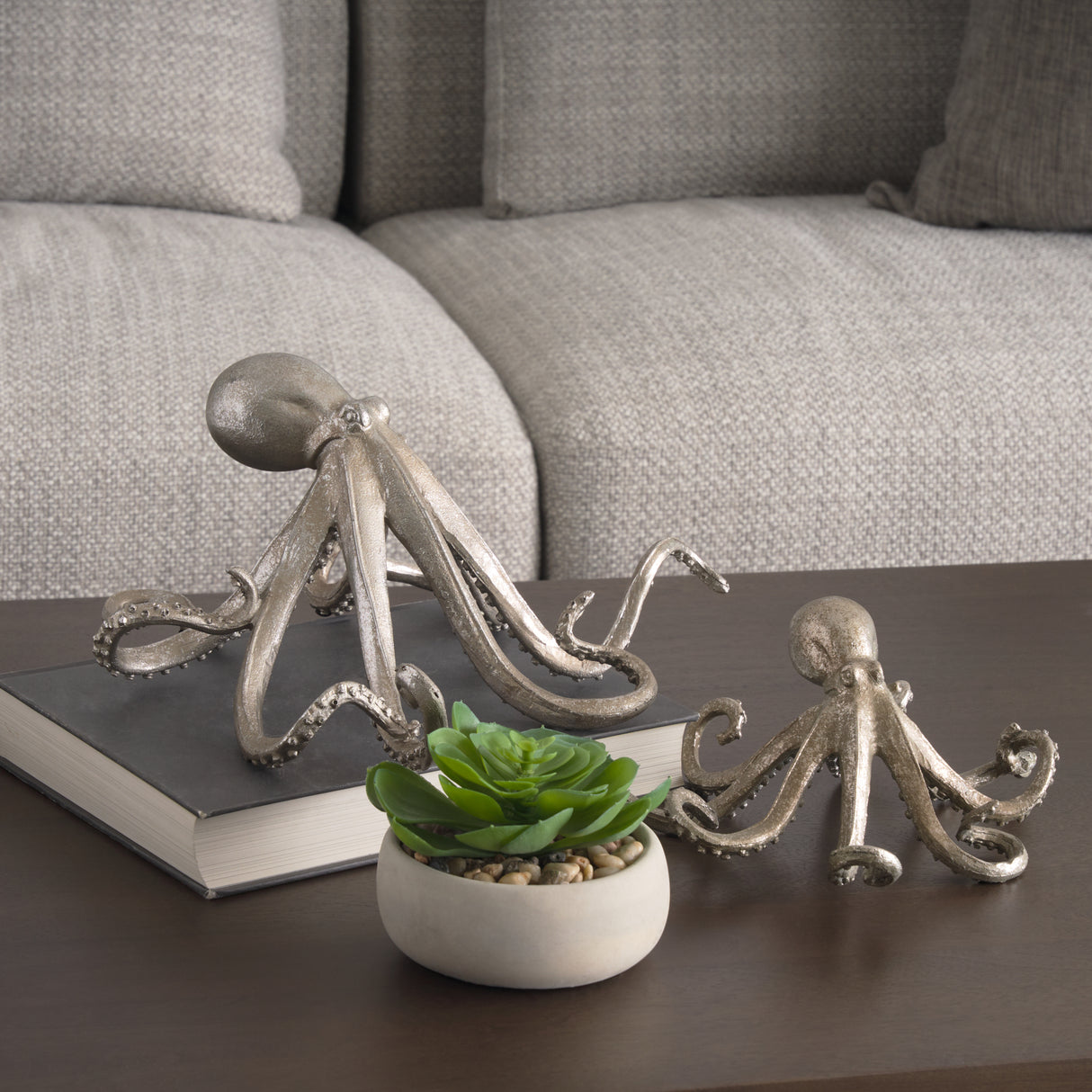 Strafford Small 10L x 9W Silver Resin Octopus from Mercana - Luna Furniture