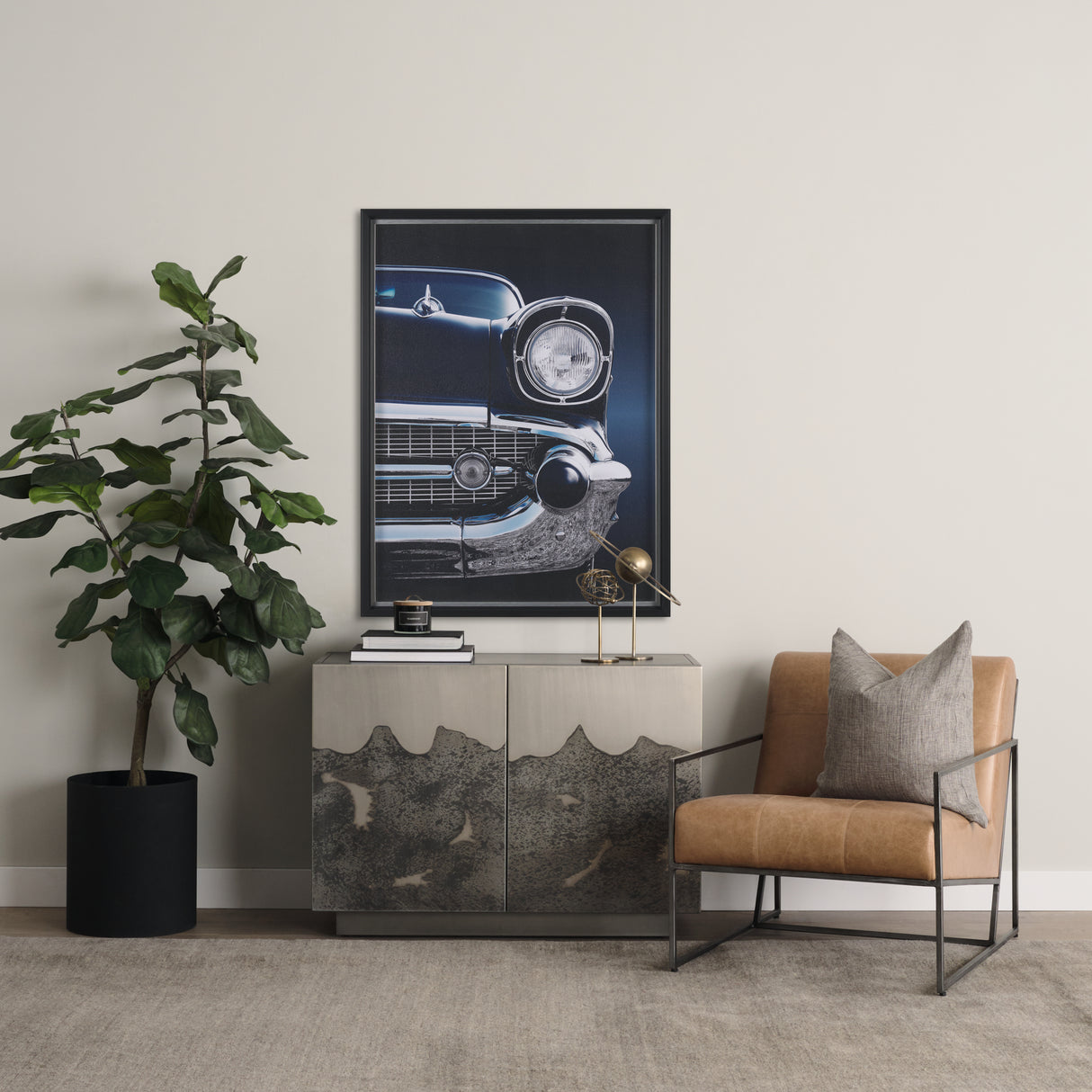 Stratton Gunmetal w/ Genuine Brown Leather Upholstered Accent Chair from Mercana - Luna Furniture