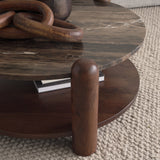 Jovia Brown Mango Wood W/ Cappuccino Marble Round Coffee Table from Mercana - Luna Furniture