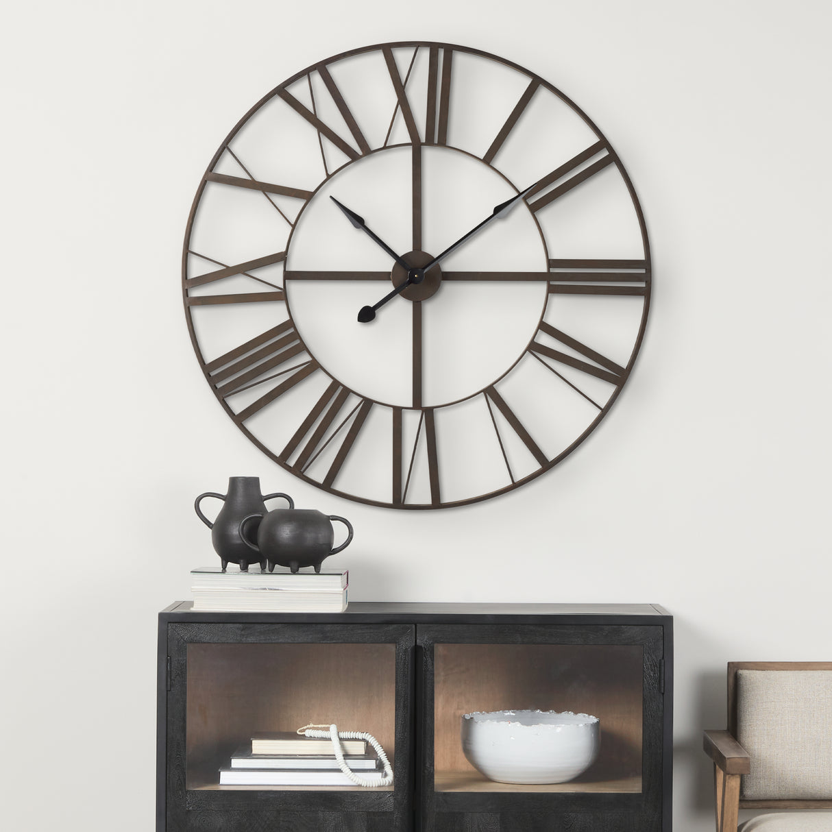 Pender 40.0L x 2.4W x 40.0H Black Iron Round Wall Clock from Mercana - Luna Furniture