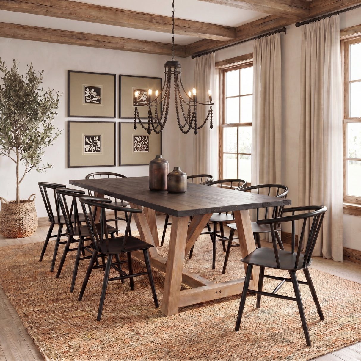 Selma Black Wood Bead and Metal Chandelier from Mercana - Luna Furniture