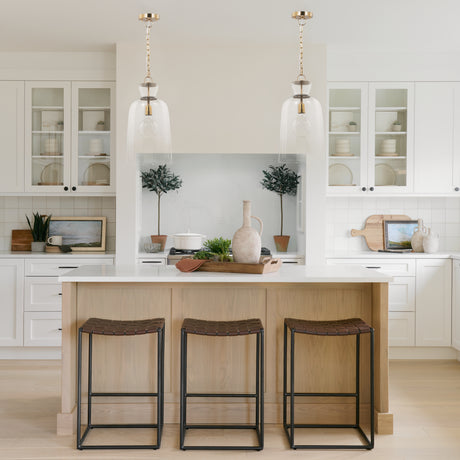 Sadah Tall Clear Blown Glass w/ Gold Metal Pendant Light from Mercana - Luna Furniture
