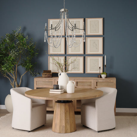 Selma White Wood Bead and Metal Chandelier from Mercana - Luna Furniture